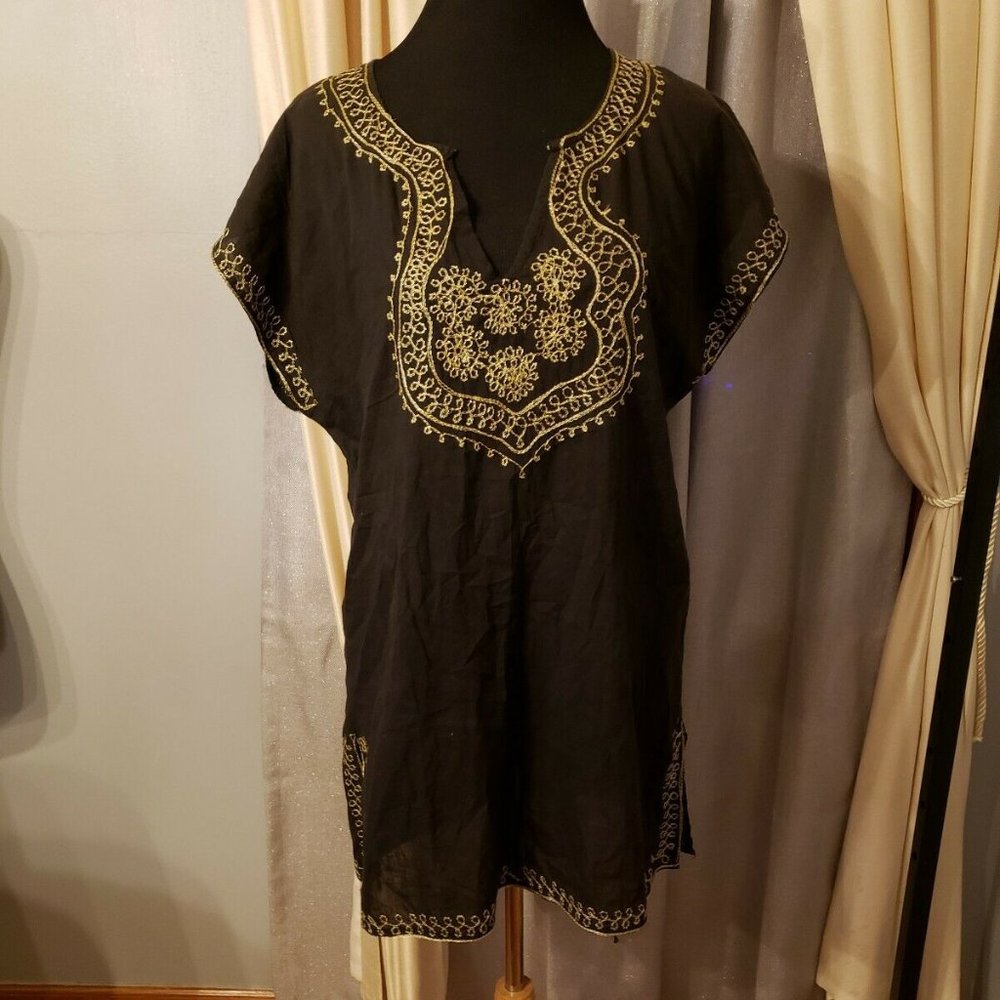 Raviya Tunic Black Gold Embroidery Boho M